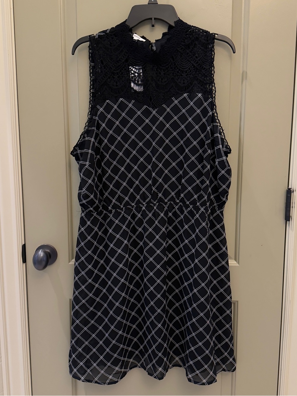 Maurices Black Midi Dress with White Windowpane and Lace Yoke